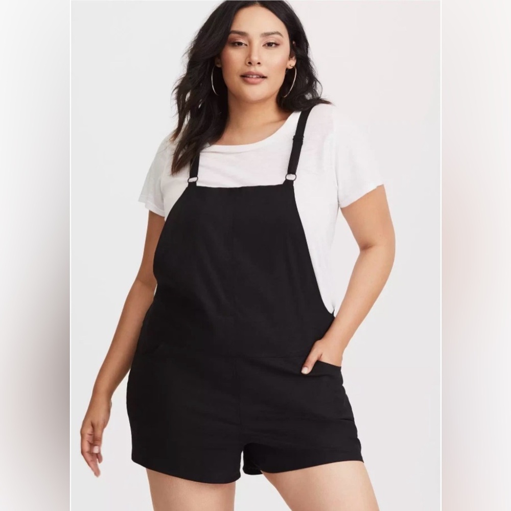 Torrid Linen Blend Shortall Romper Women LG Black Adjustable Strap Chic 12801860